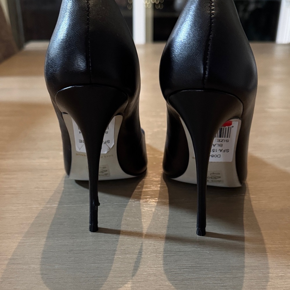 Saks Fifth Avenue Black Heels with Silver Accents - Picture 3 of 6